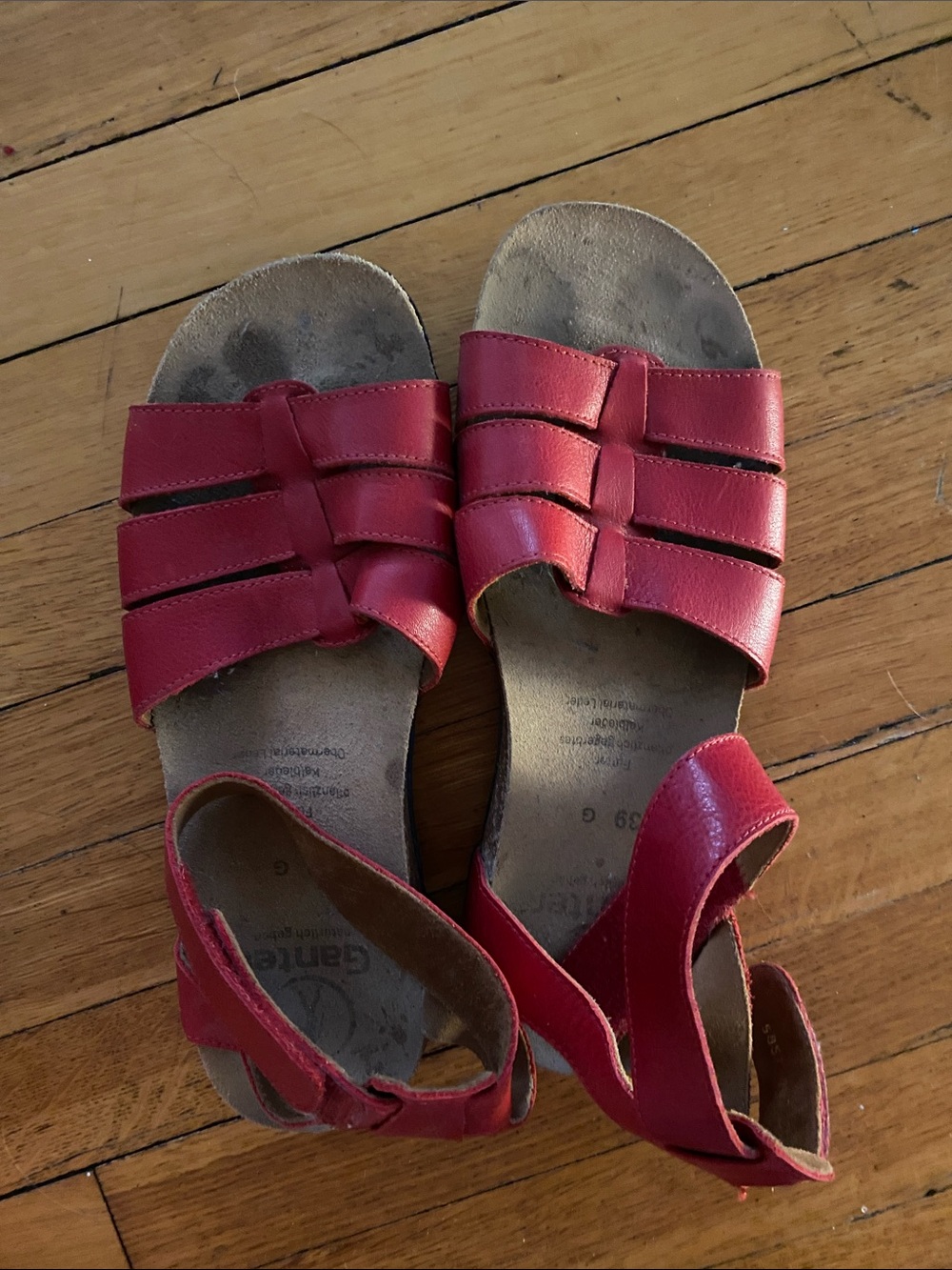 Ganter (German Brand) Red Leather Strappy Women's Sandals